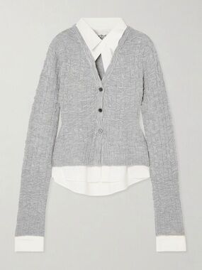 NWT - ACNE STUDIOS Layered Cotton-Poplin And Cable-Knit Cardigan